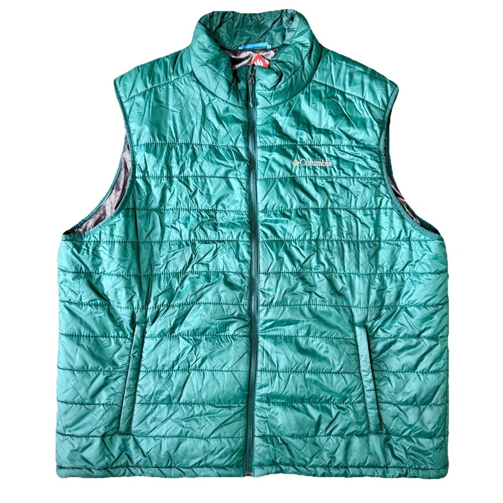 Columbia Omni-Heat Insulated Puffer Vest Mens XXL Green Zip Lightweight Outdoor